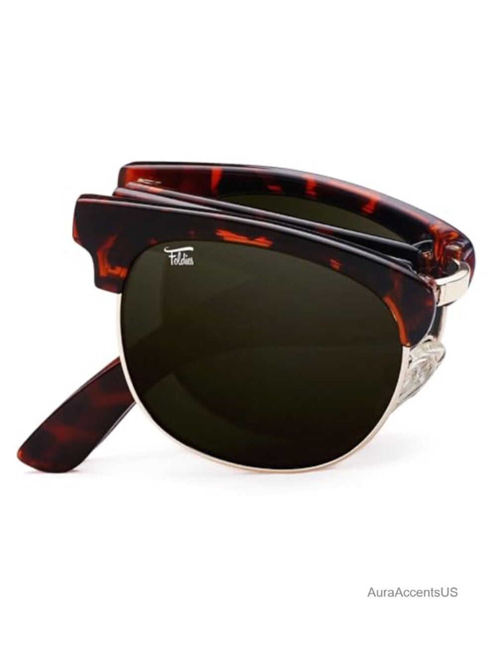 Folding Polarized Sunglasses Browline Half Frame Pocket Case Unisex